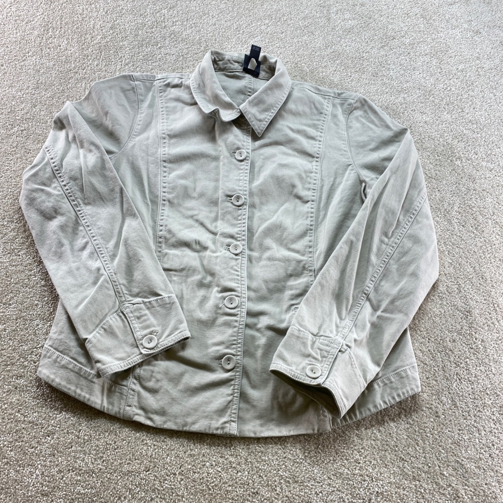 Eileen Fisher Button Front Jacket Womens Small Beige Organic Cotton Stretch